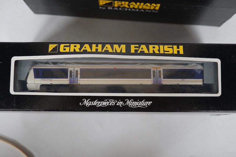 Two boxed Graham Farish N gauge railway DMU train packs; a Scotrail 170/4 3-car DMU (371-428), and a Chiltern Railways 168/1 3-car DMU (371-435). Condition - good.